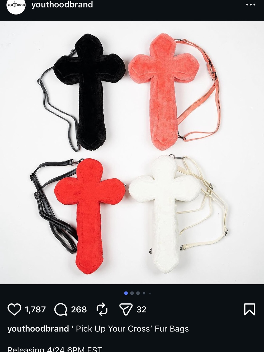 Youthood 'Pick Up Your Cross' Kids Fur Cross Bag - Black with Red Interior